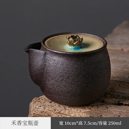 Japanese Style Coarse Pottery Pot Handmade Kung Fu Teaware Single Pot Kiln Baked Lotus Tureen Bubble Bowl Aquarius Vintage Tea