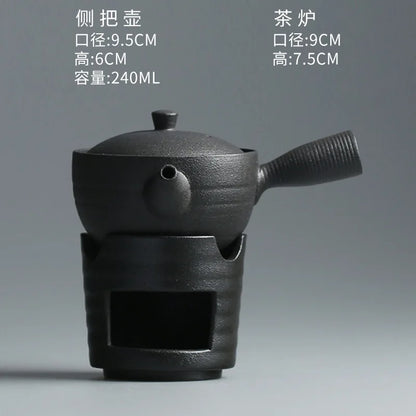 Japanese Style Coarse Pottery Tea Brewing Pot Black Porcelain Alcohol Lamp Tea Stove Temperature Tea Ware Kung Fu Tea Set