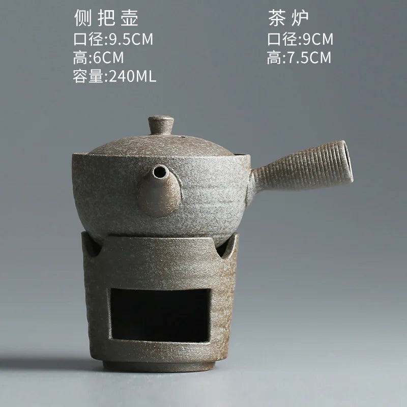 Japanese Style Coarse Pottery Tea Brewing Pot Black Porcelain Alcohol Lamp Tea Stove Temperature Tea Ware Kung Fu Tea Set