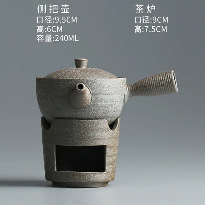 Japanese Style Coarse Pottery Tea Brewing Pot Black Porcelain Alcohol Lamp Tea Stove Temperature Tea Ware Kung Fu Tea Set