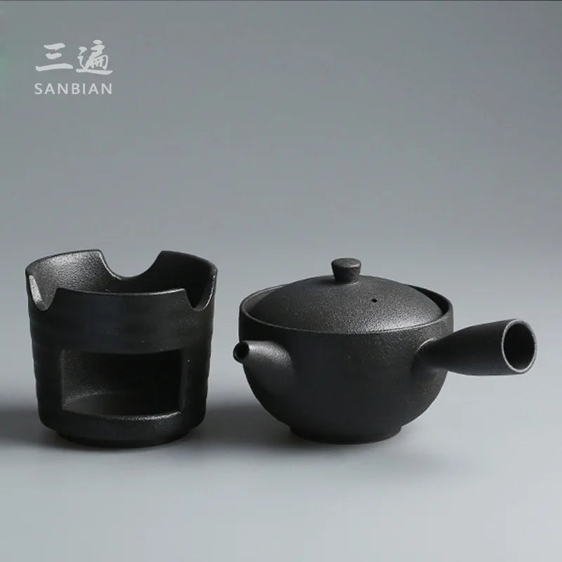 Japanese Style Coarse Pottery Tea Brewing Pot Black Porcelain Alcohol Lamp Tea Stove Temperature Tea Ware Kung Fu Tea Set