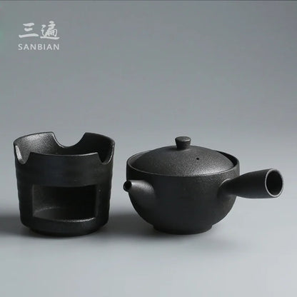 Japanese Style Coarse Pottery Tea Brewing Pot Black Porcelain Alcohol Lamp Tea Stove Temperature Tea Ware Kung Fu Tea Set
