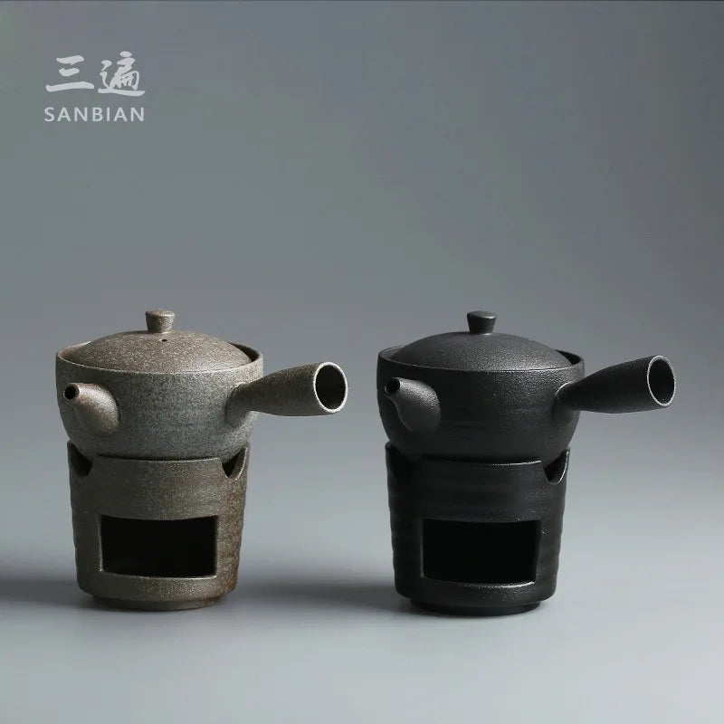 Japanese Style Coarse Pottery Tea Brewing Pot Black Porcelain Alcohol Lamp Tea Stove Temperature Tea Ware Kung Fu Tea Set