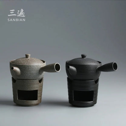 Japanese Style Coarse Pottery Tea Brewing Pot Black Porcelain Alcohol Lamp Tea Stove Temperature Tea Ware Kung Fu Tea Set