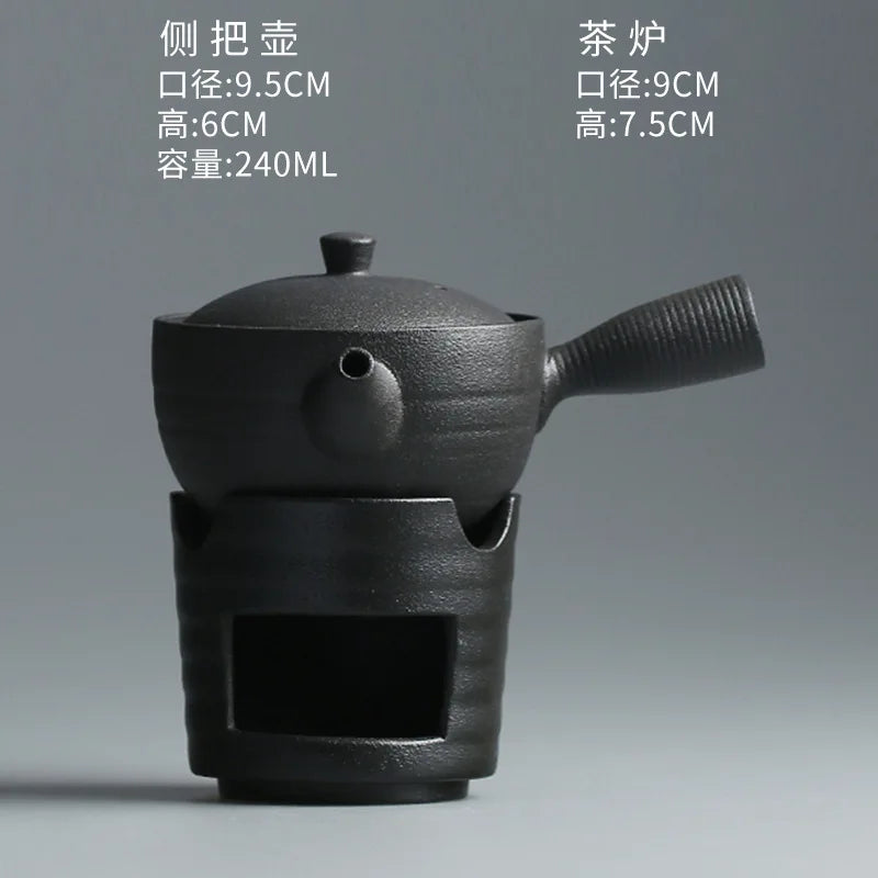 Japanese Style Coarse Pottery Tea Brewing Pot Black Porcelain Alcohol Lamp Tea Stove Temperature Tea Ware Kung Fu Tea Set