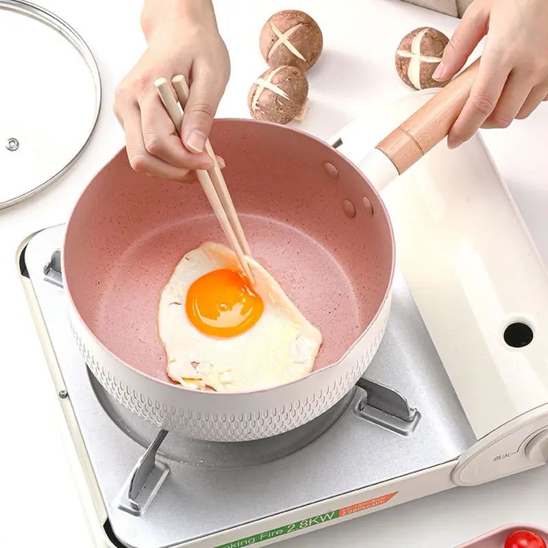 Japanese Style Frying Pan With Lids Non Stick Stainless Steel Saucepan Milk Pot Covers Noodles Soup Pot Hot Thick Home Kitchen