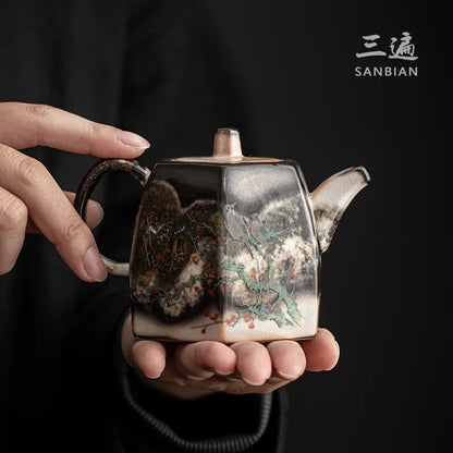 Japanese-Style Hand-Painted Vintage Landscape Teapot Handmade Antique Ceramics Tea Making Single Teapot Household Kombucha