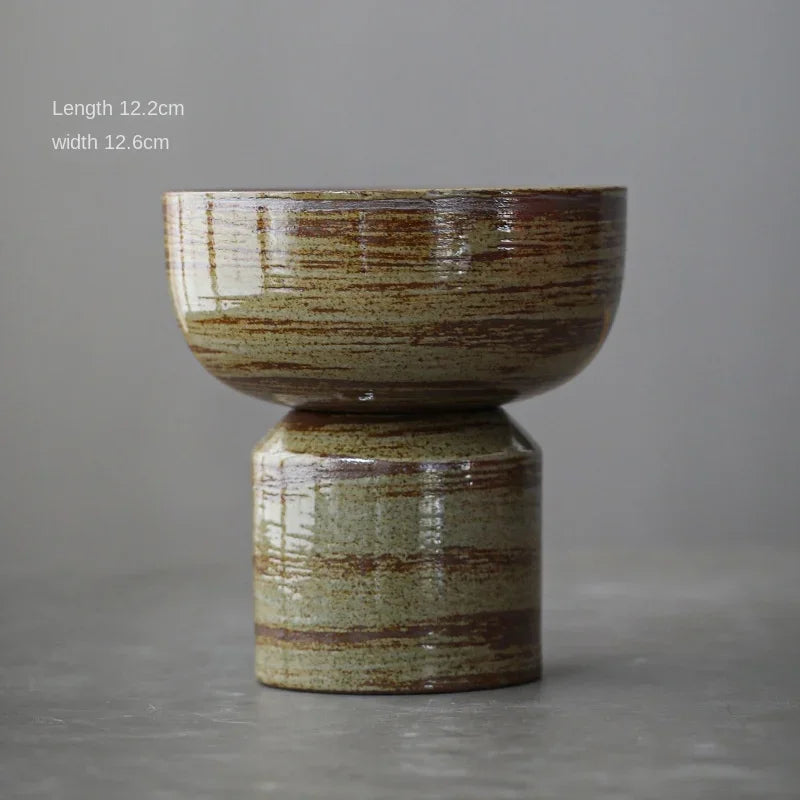 Japanese Style Handmade Ancient and Simple Dual-Purpose Flower Holder Fruit Plate Stoneware Tea Cake Tray Hydroponic Vessel