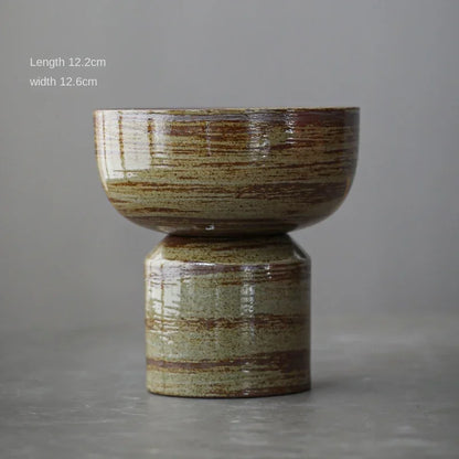 Japanese Style Handmade Ancient and Simple Dual-Purpose Flower Holder Fruit Plate Stoneware Tea Cake Tray Hydroponic Vessel