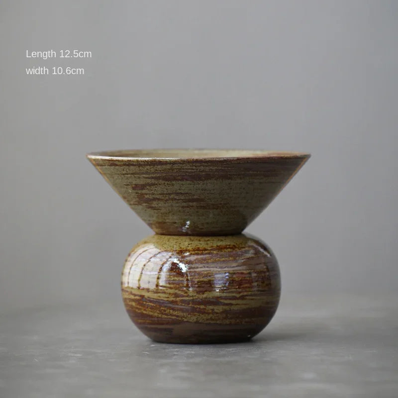 Japanese Style Handmade Ancient and Simple Dual-Purpose Flower Holder Fruit Plate Stoneware Tea Cake Tray Hydroponic Vessel