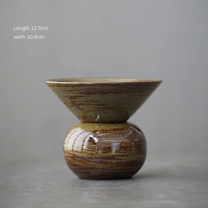 Japanese Style Handmade Ancient and Simple Dual-Purpose Flower Holder Fruit Plate Stoneware Tea Cake Tray Hydroponic Vessel