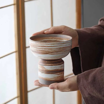 Japanese Style Handmade Ancient and Simple Dual-Purpose Flower Holder Fruit Plate Stoneware Tea Cake Tray Hydroponic Vessel