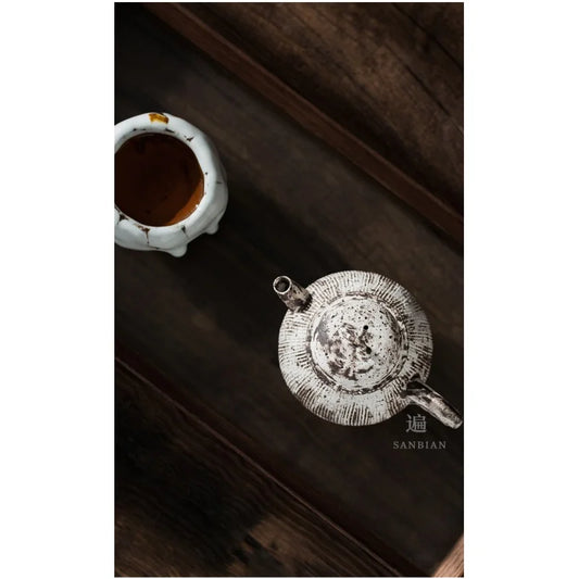 Japanese-Style Handmade Powder Flowing Water Teapot Jingdezhen Retro Style Simple Kung Fu Humanistic Sketch Pot