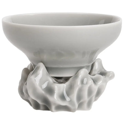 Japanese-Style Ice Gray Smoky Gray Glaze Filter Set Ceramic Tea Funnel Tea Filter Stainless Steel Tea Strainer Tea Compartment