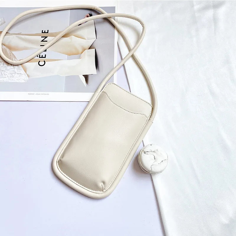 Japanese Style Ins Simple Mobile Phone Bags Crossbody Handbag and Purses Designer Solid Color Casual Women Soft Shoulder Bag