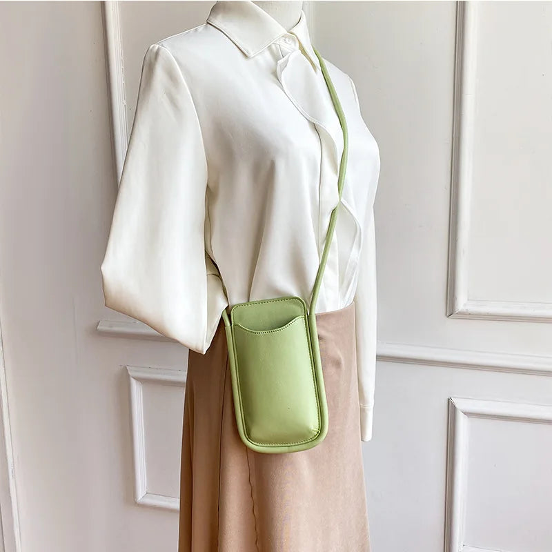 Japanese Style Ins Simple Mobile Phone Bags Crossbody Handbag and Purses Designer Solid Color Casual Women Soft Shoulder Bag