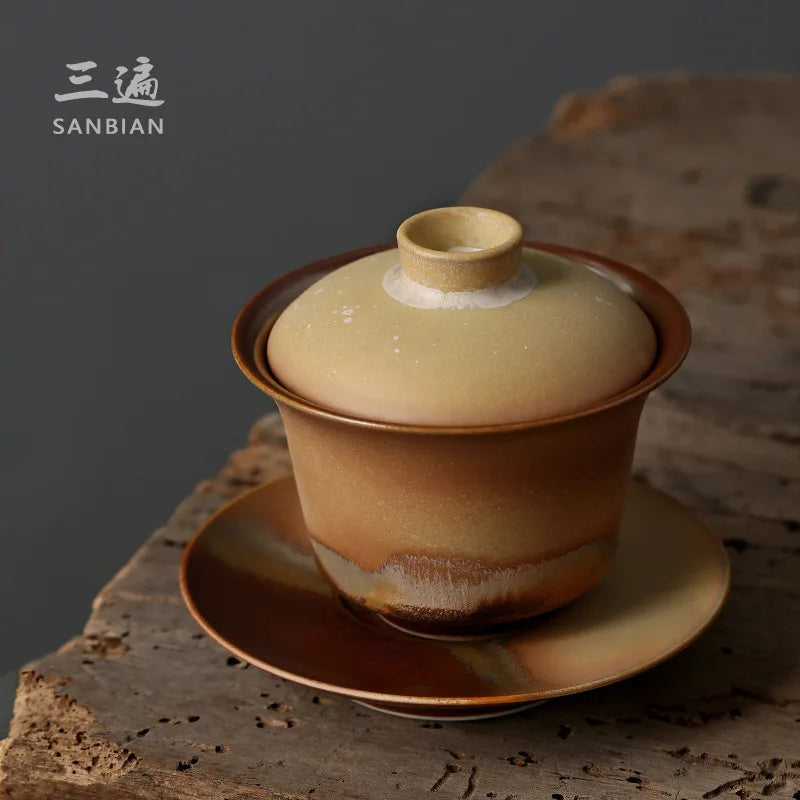 Japanese-Style Landscape Tea Cup Tea Brewing Bowl, Jingdezhen Sunset Firewood Burning Zhi Wild Burning Single Gaiwan