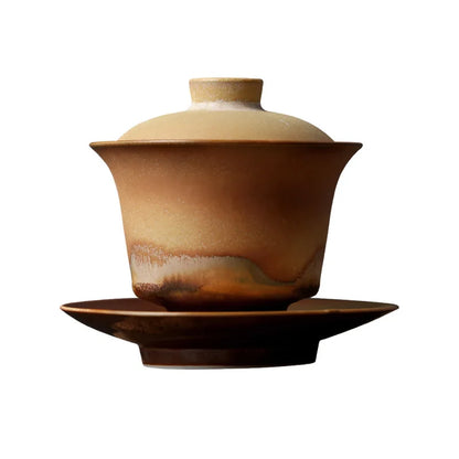 Japanese-Style Landscape Tea Cup Tea Brewing Bowl, Jingdezhen Sunset Firewood Burning Zhi Wild Burning Single Gaiwan