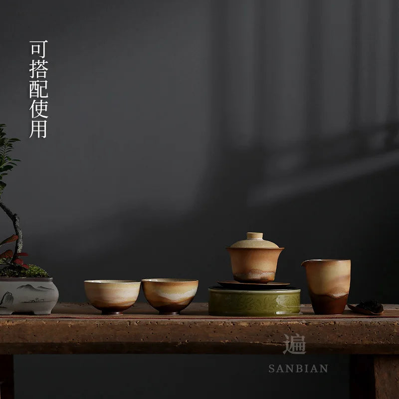 Japanese-Style Landscape Tea Cup Tea Brewing Bowl, Jingdezhen Sunset Firewood Burning Zhi Wild Burning Single Gaiwan