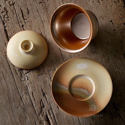 Japanese-Style Landscape Tea Cup Tea Brewing Bowl, Jingdezhen Sunset Firewood Burning Zhi Wild Burning Single Gaiwan