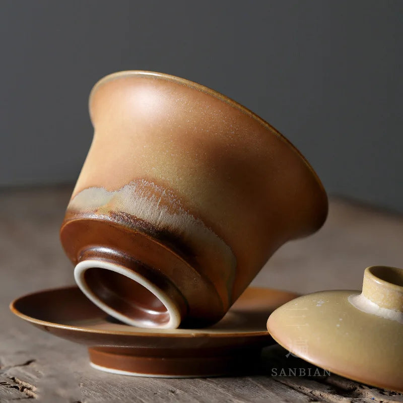 Japanese-Style Landscape Tea Cup Tea Brewing Bowl, Jingdezhen Sunset Firewood Burning Zhi Wild Burning Single Gaiwan
