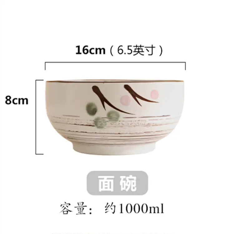 Japanese Style Rice Noodle Bowl with Lid Spoon and Chopstick Kitchen Tableware Ceramic Salad Soup Bowl Food Container Dinnerware
