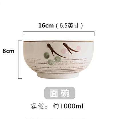 Japanese Style Rice Noodle Bowl with Lid Spoon and Chopstick Kitchen Tableware Ceramic Salad Soup Bowl Food Container Dinnerware