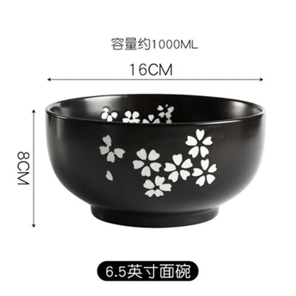Japanese Style Rice Noodle Bowl with Lid Spoon and Chopstick Kitchen Tableware Ceramic Salad Soup Bowl Food Container Dinnerware
