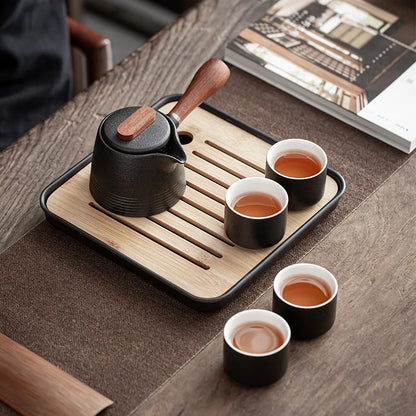 Japanese Style Rough Pottery Side Handle Teapot Large Capacity Portable Tea Pot with Handle Handmade Teaware Kung Fu Tea Sets