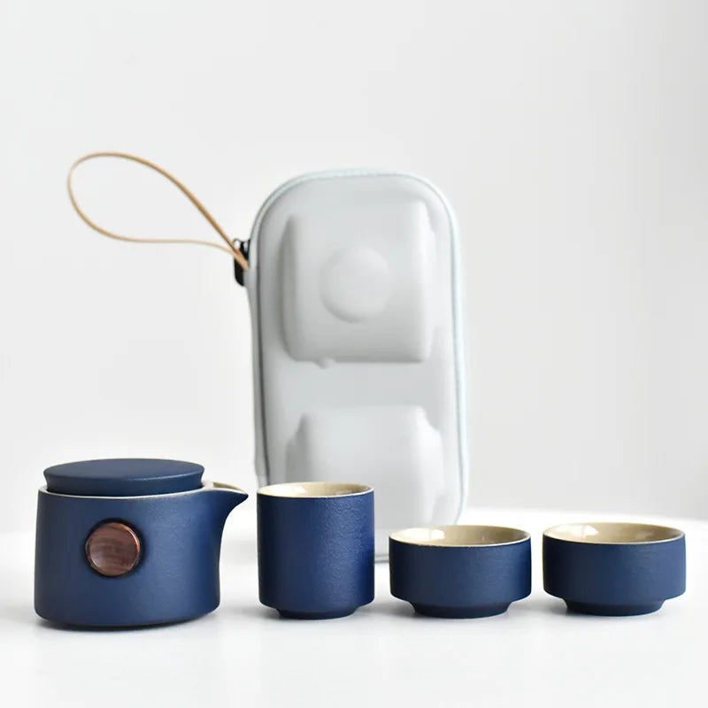 Japanese-Style Tea Set Ceramic Portable Teapot Outdoor Travel Gaiwan Kettle Office Teacups Kung Fu TeaSet Dinkware Office