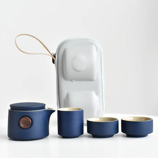 Japanese-Style Tea Set Ceramic Portable Teapot Outdoor Travel Gaiwan Kettle Office Teacups Kung Fu TeaSet Dinkware Office