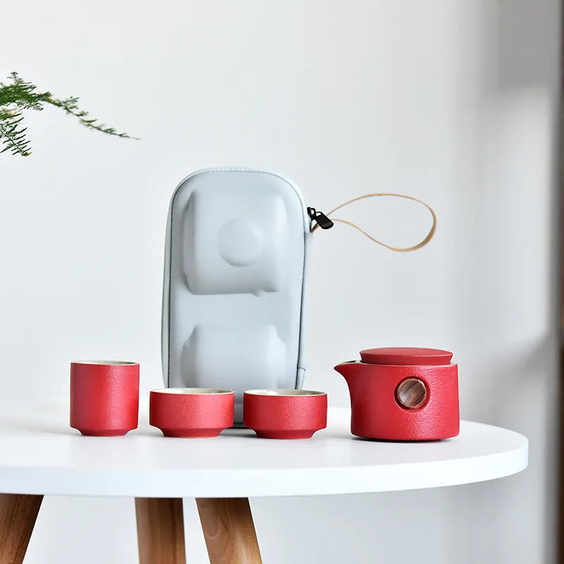Japanese-Style Tea Set Ceramic Portable Teapot Outdoor Travel Gaiwan Kettle Office Teacups Kung Fu TeaSet Dinkware Office