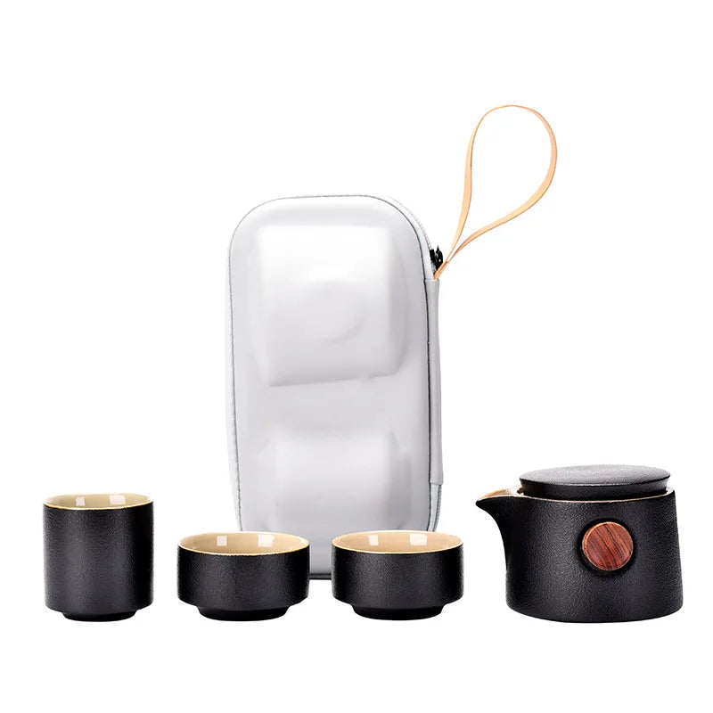 Japanese-Style Tea Set Ceramic Portable Teapot Outdoor Travel Gaiwan Kettle Office Teacups Kung Fu TeaSet Dinkware Office