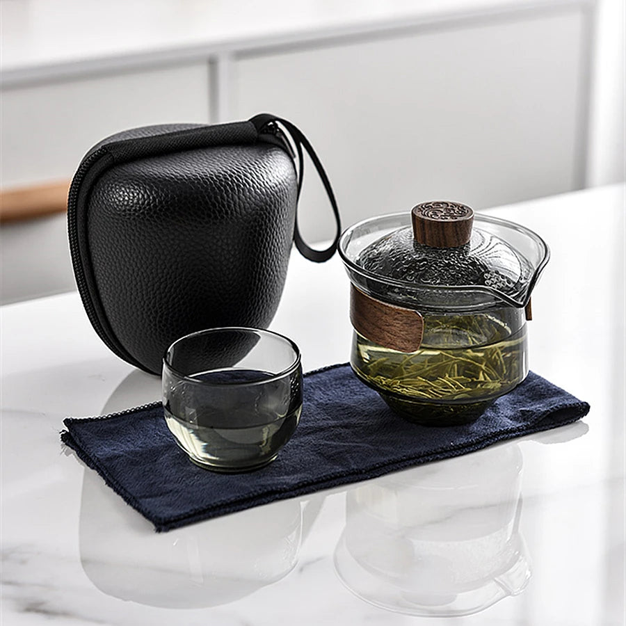 Japanese Travel Teaware Sets, Anti-scald Glass Cover Bowl, Portable Express Cup, Kungfu Tea Set, Outdoor Suit