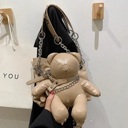 Japanese Trend Bear Crossbody Bag Girl Personality Doll Student Bucket Bag Funny Street Cool Doll Shoulder Bag 2024 New