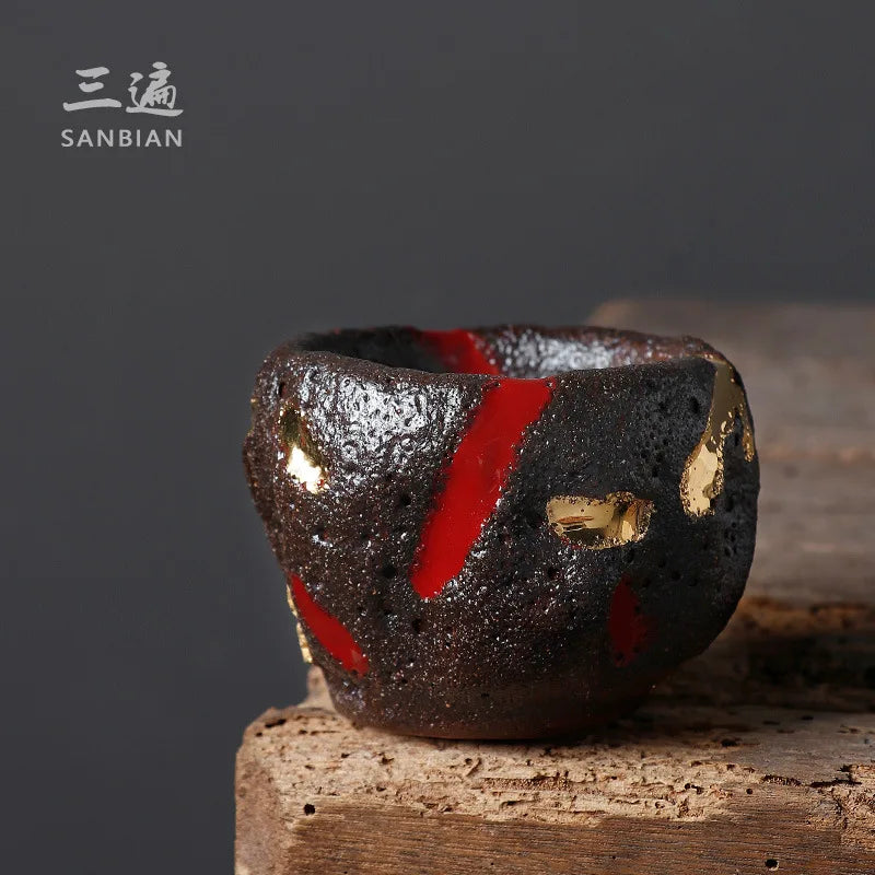 Japanese Volcanic Rock Shino Master Cup Gracked Glaze Supportable Ceramic Cup Japanese Single Cup Stoneware Tea Cup