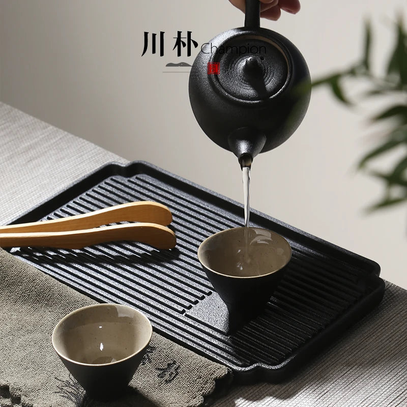 Japanese black pottery portable travel tea set Kung Fu tea suit with teapot teacup tray high grade gift box free shippig