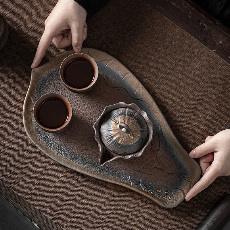 Japanese bodhi dry foam tray saucer plate gold plated Tito plate stone tea set Kitchen restaurant bar Home garden