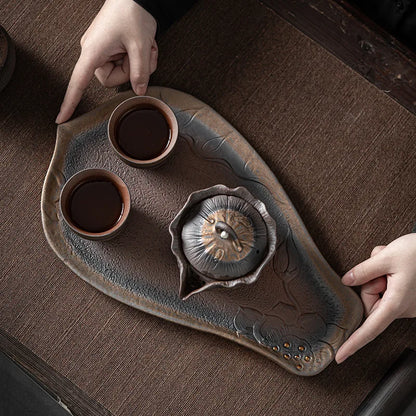 Japanese bodhi dry foam tray saucer plate gold plated Tito plate stone tea set Kitchen restaurant bar Home garden