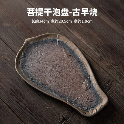 Japanese bodhi dry foam tray saucer plate gold plated Tito plate stone tea set Kitchen restaurant bar Home garden
