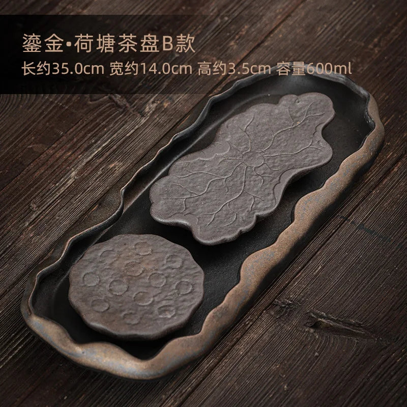 Japanese bodhi dry foam tray saucer plate gold plated Tito plate stone tea set Kitchen restaurant bar Home garden
