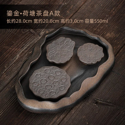 Japanese bodhi dry foam tray saucer plate gold plated Tito plate stone tea set Kitchen restaurant bar Home garden