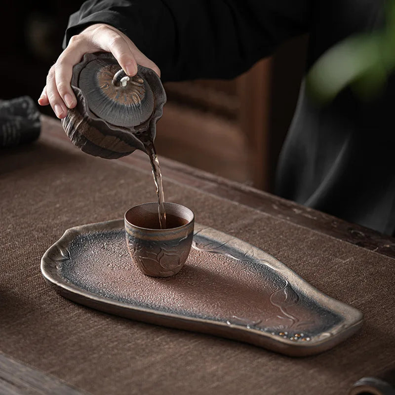 Japanese bodhi dry foam tray saucer plate gold plated Tito plate stone tea set Kitchen restaurant bar Home garden