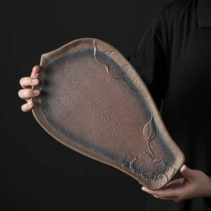 Japanese bodhi dry foam tray saucer plate gold plated Tito plate stone tea set Kitchen restaurant bar Home garden