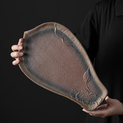 Japanese bodhi dry foam tray saucer plate gold plated Tito plate stone tea set Kitchen restaurant bar Home garden