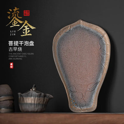 Japanese bodhi dry foam tray saucer plate gold plated Tito plate stone tea set Kitchen restaurant bar Home garden