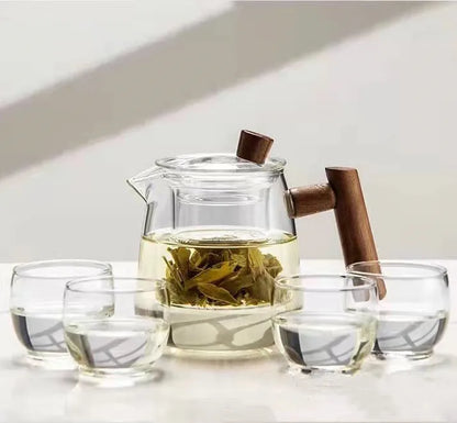 Japanese glass teapot set Thickened heat-resistant glass Built-in filter Household daily necessities 1 pot 4 cups