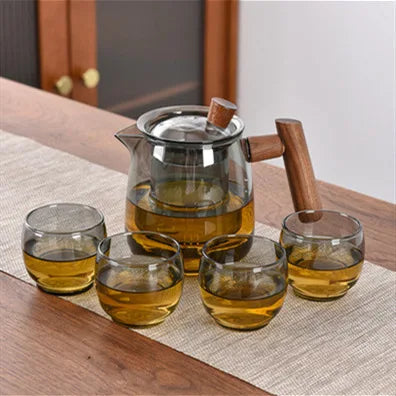 Japanese glass teapot set Thickened heat-resistant glass Built-in filter Household daily necessities 1 pot 4 cups