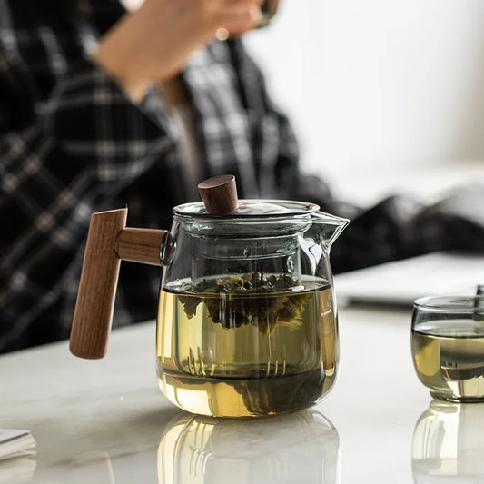 Japanese glass teapot set Thickened heat-resistant glass Built-in filter Household daily necessities 1 pot 4 cups
