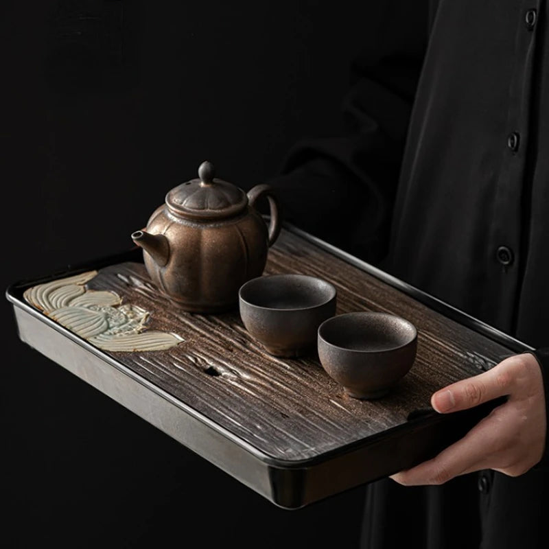 Japanese gold plated water storage tea tray home dry foam table tea set kitchen restaurant bar home garden